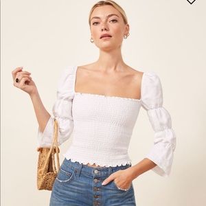 Reformation Smocked Puff Sleeve Top